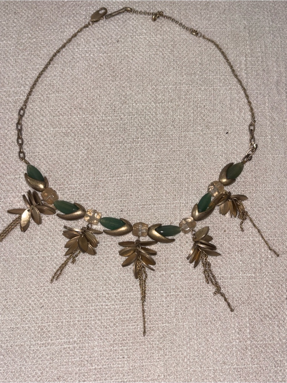 Gold-Tone Necklace with Green Jade Accents